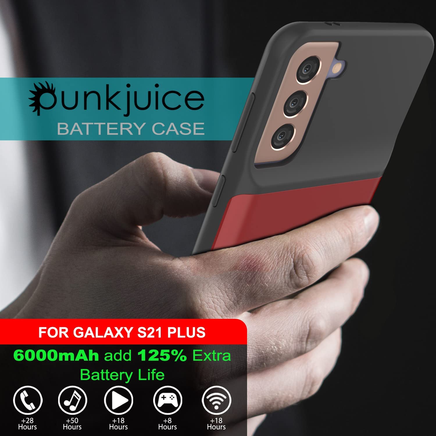 PunkJuice S21+ Plus Battery Case Red - Portable Charging Power Juice Bank with 6000mAh
