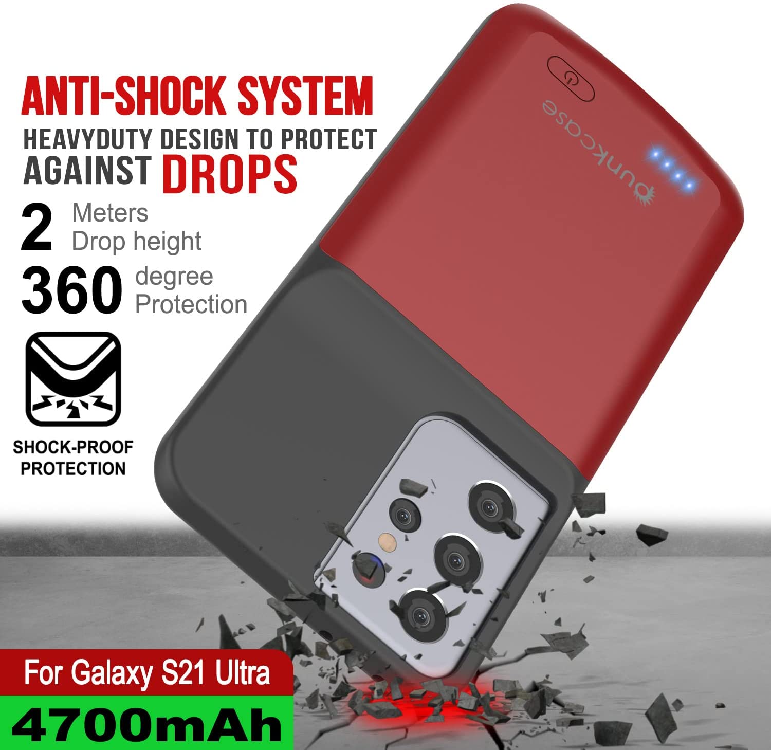 PunkJuice S21 Ultra Battery Case Red - Portable Charging Power Juice Bank with 4700mAh