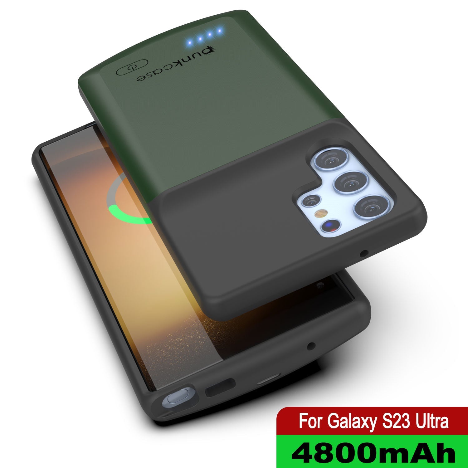 PunkJuice S23 Ultra Battery Case Green - Portable Charging Power Juice Bank with 4800mAh