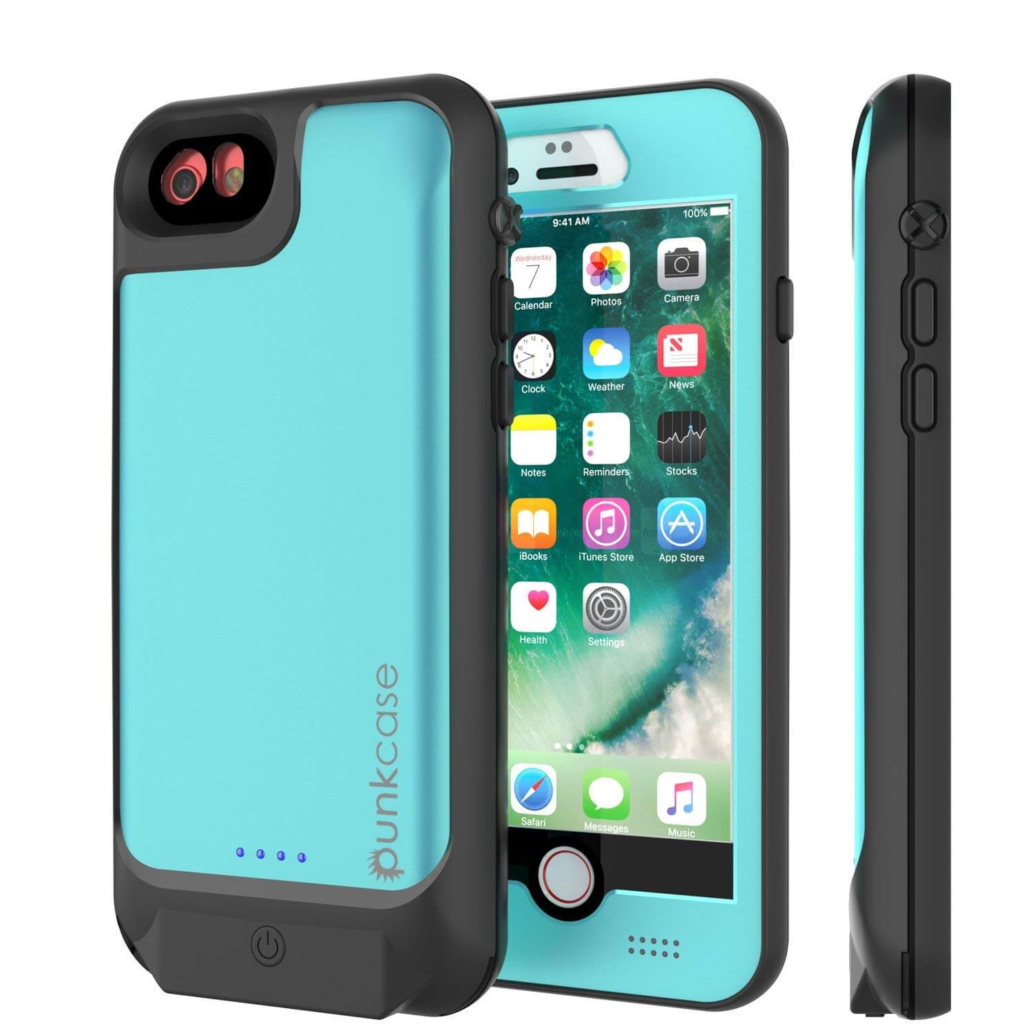 PunkJuice iPhone 7 Battery Case Teal - Waterproof Slim Power Juice Bank with 2750mAh