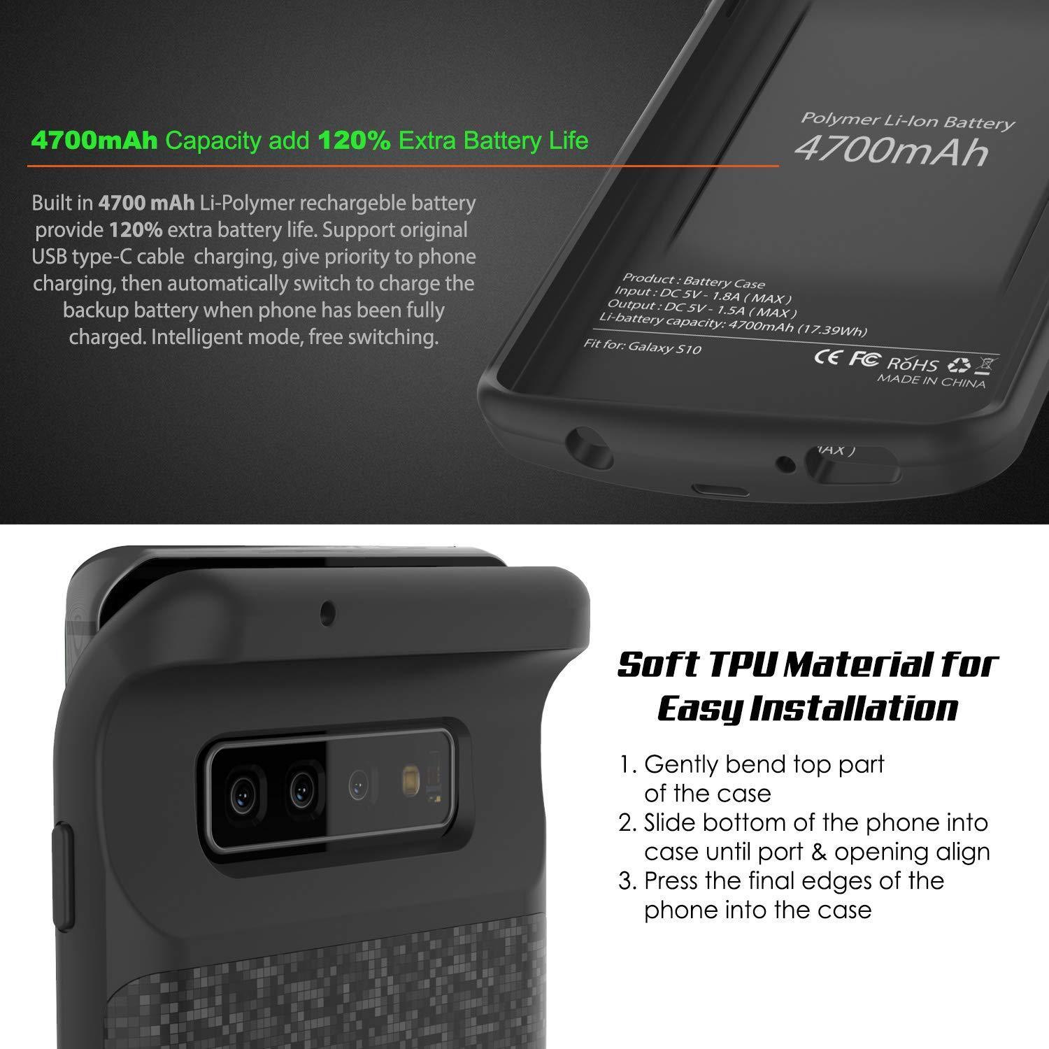 PunkJuice S10 Battery Case Black - Fast Charging Power Juice Bank with 4700mAh