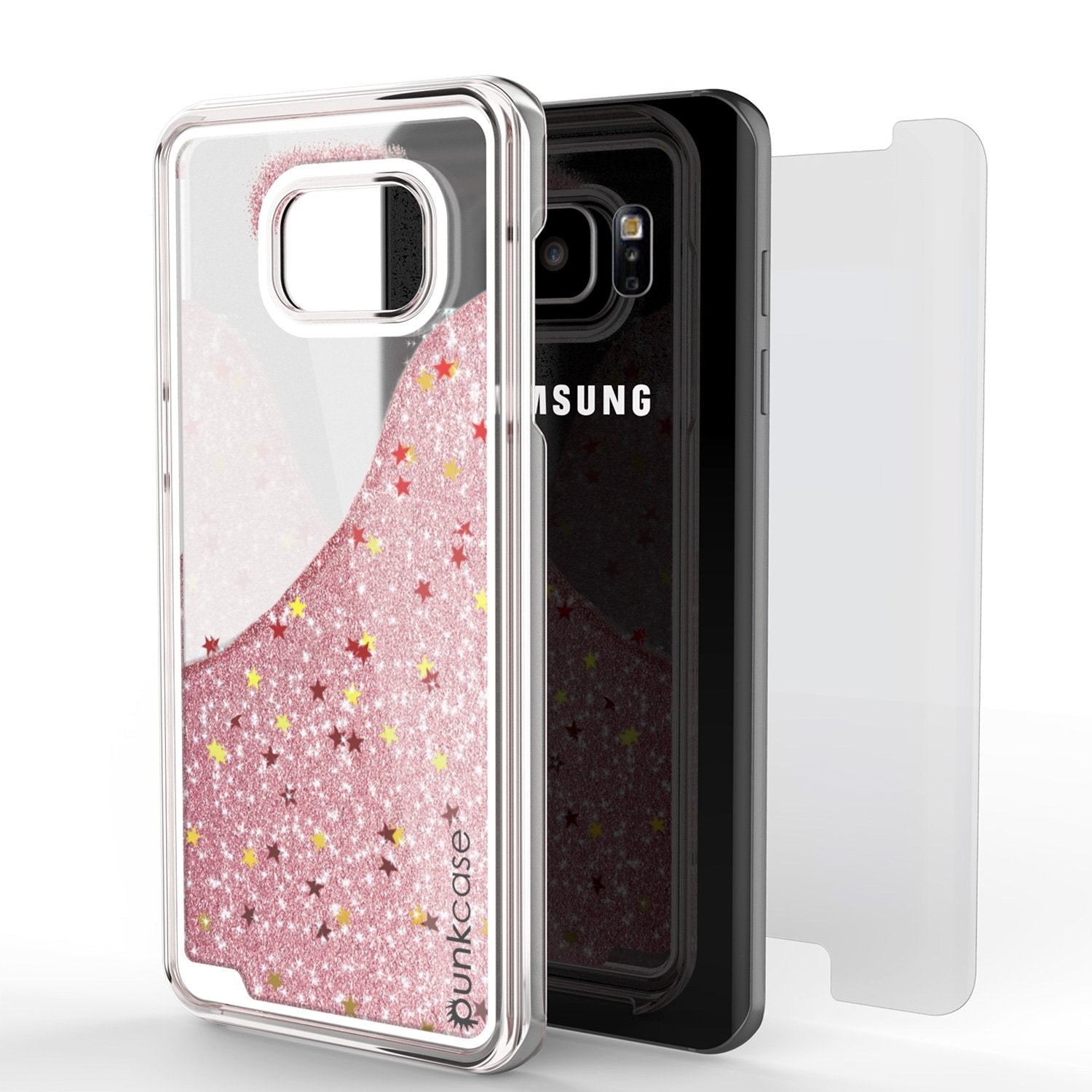 S7 Edge Case, Punkcase [Liquid Rose Series] Protective Dual Layer Floating Glitter Cover with lots of Bling & Sparkle + PunkShield Screen Protector
