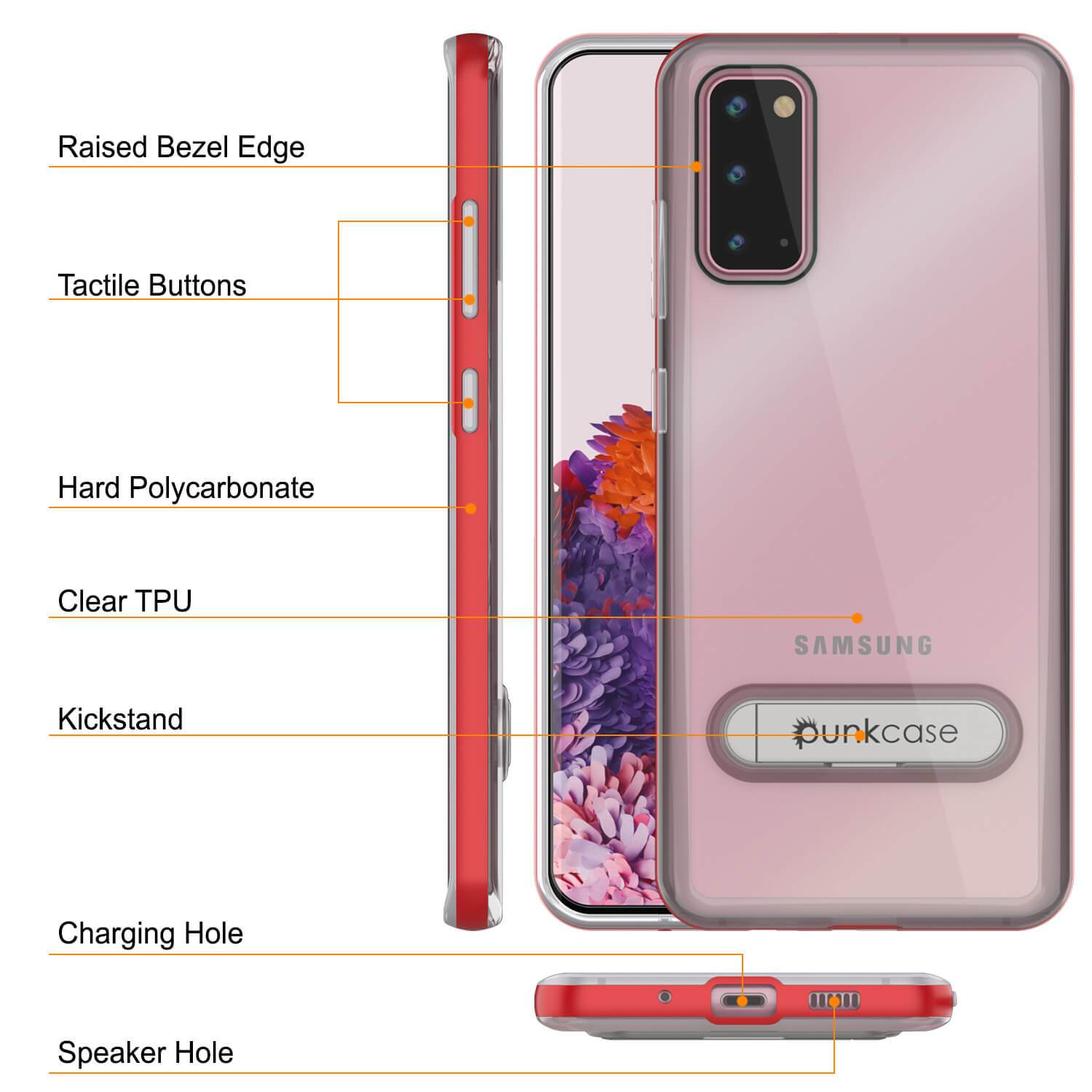 Galaxy S20 Case, PUNKcase [LUCID 3.0 Series] [Slim Fit] Armor Cover w/ Integrated Screen Protector [Red]