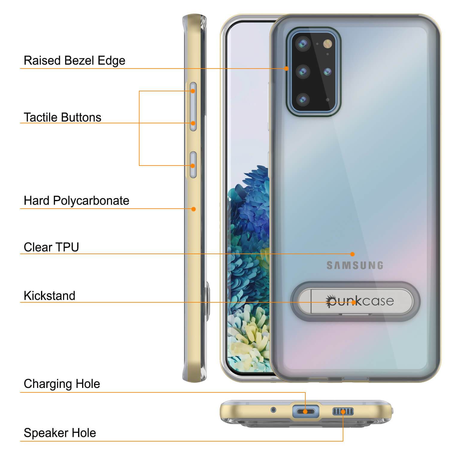 Galaxy S20+ Plus Case, PUNKcase [LUCID 3.0 Series] [Slim Fit] Armor Cover w/ Integrated Screen Protector [Gold]