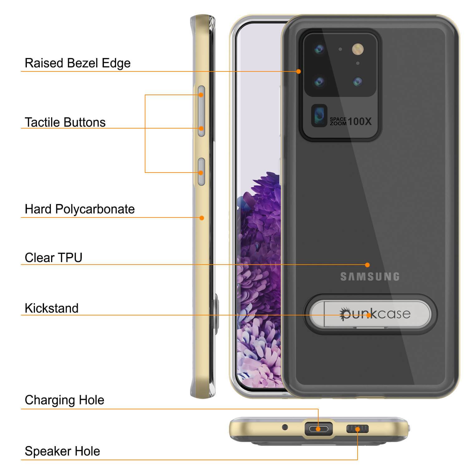 Galaxy S20 Ultra Case, PUNKcase [LUCID 3.0 Series] [Slim Fit] Armor Cover w/ Integrated Screen Protector [Gold]
