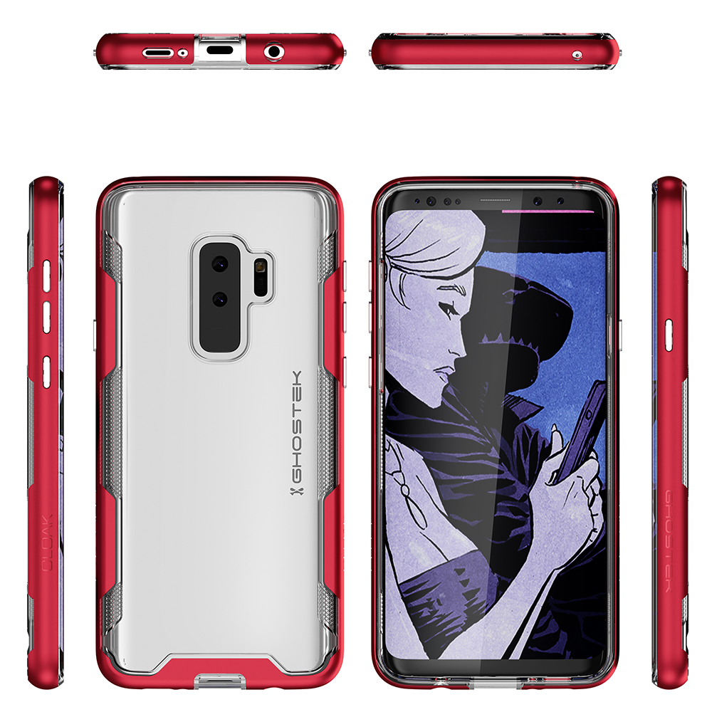 Galaxy S9+ Plus Clear Protective Case | Cloak 3 Series [Red]