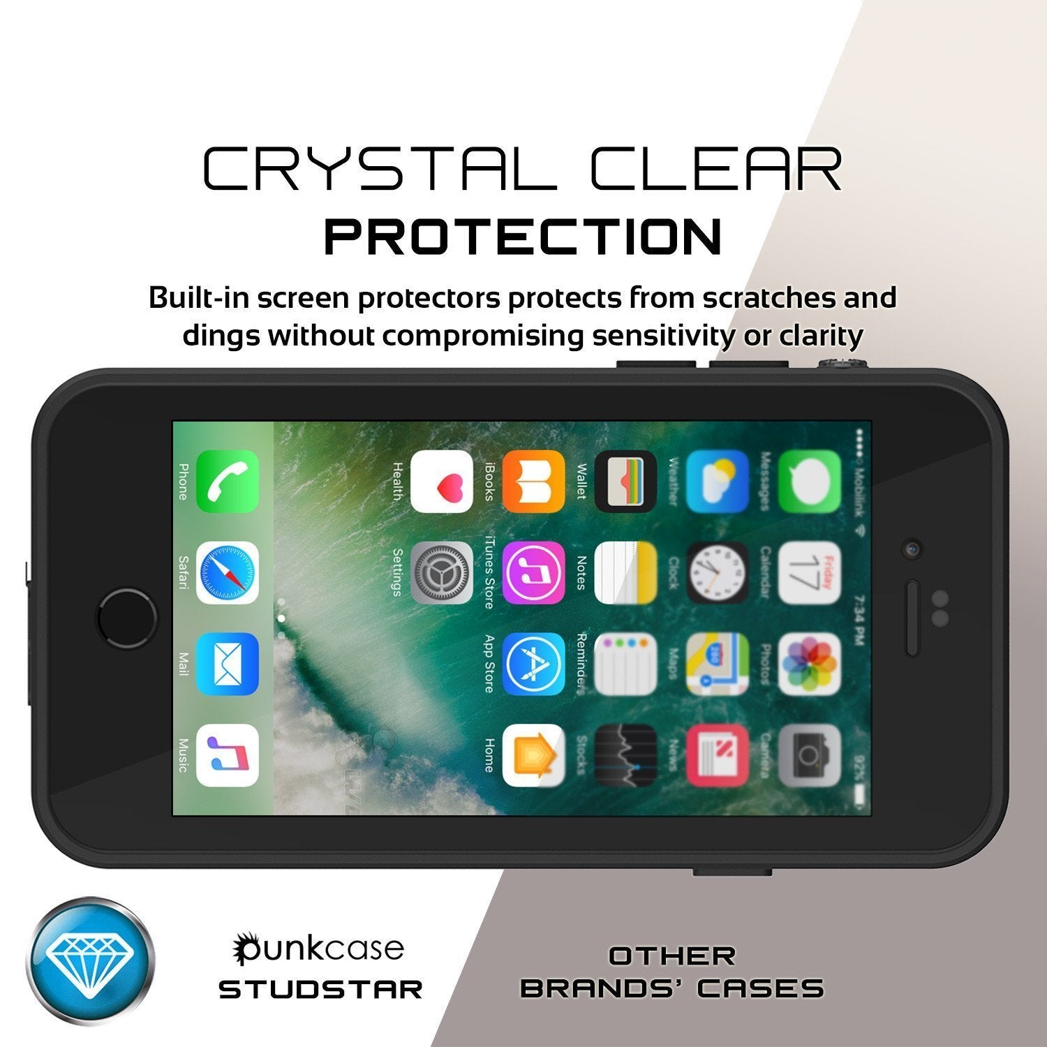 iPhone 8 Waterproof Case, Punkcase [Black] [StudStar Series] [Slim Fit] [IP68 Certified][Dirtproof] [Snowproof]