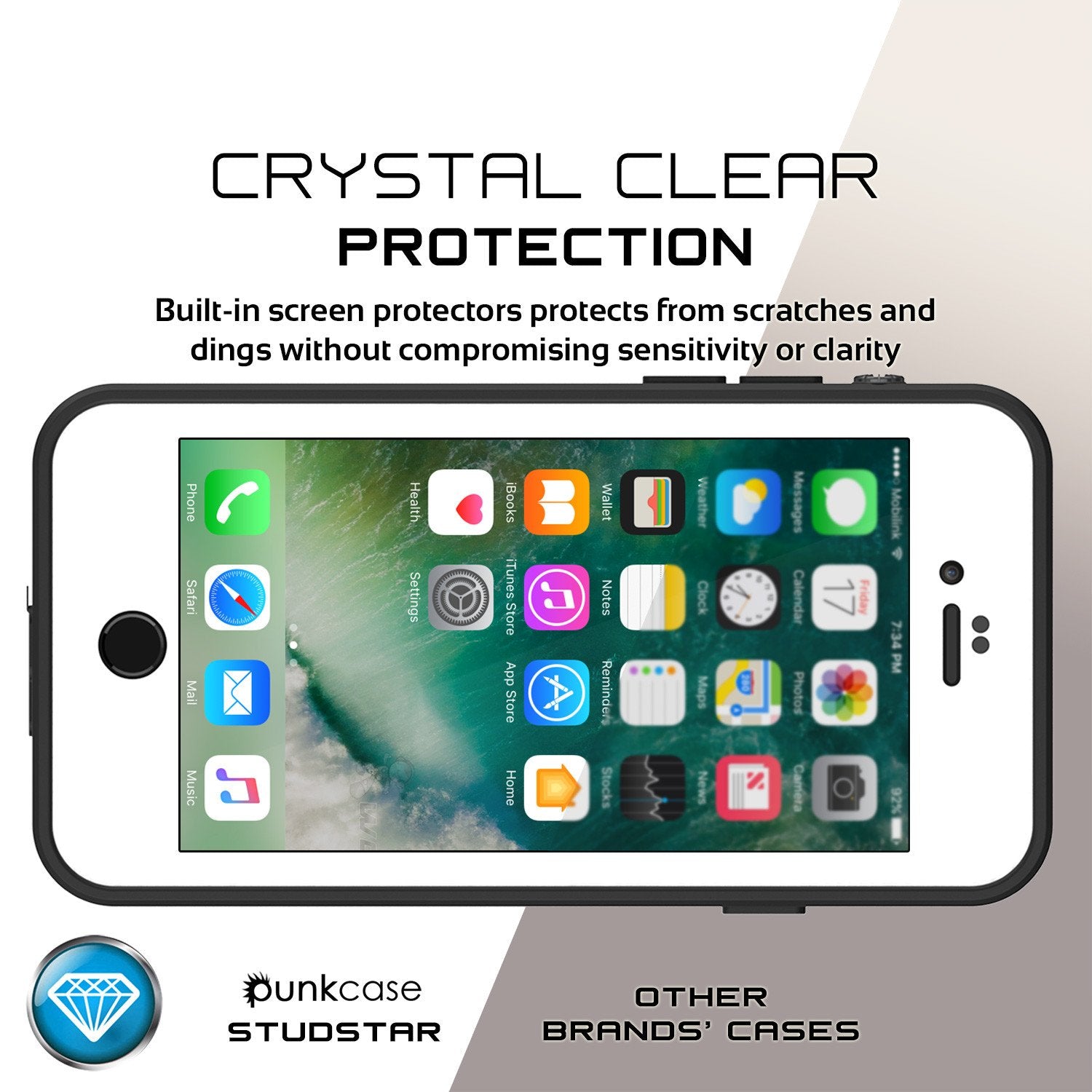 iPhone 7 Waterproof IP68 Case, Punkcase [White] [StudStar Series] [Slim Fit] [Dirtproof] [Snowproof]