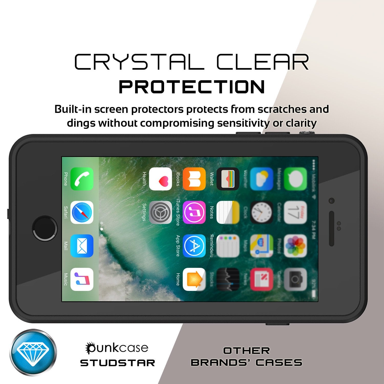 iPhone 7+ Plus Waterproof IP68 Case, Punkcase [Black] [StudStar Series] [Slim Fit] [Dirtproof]