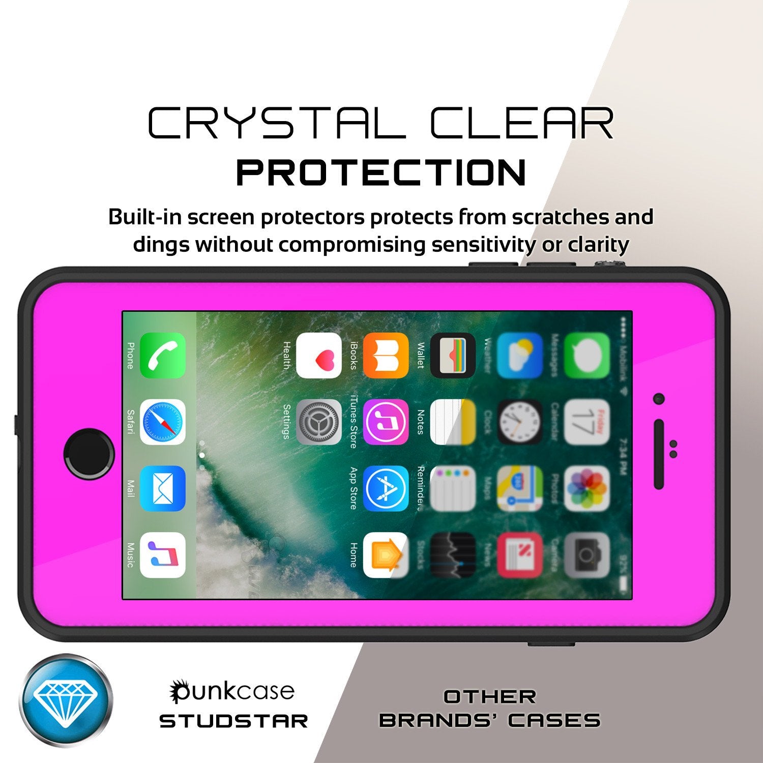 iPhone 7+ Plus Waterproof IP68 Case, Punkcase [Pink] [StudStar Series] [Slim Fit] [Dirtproof]