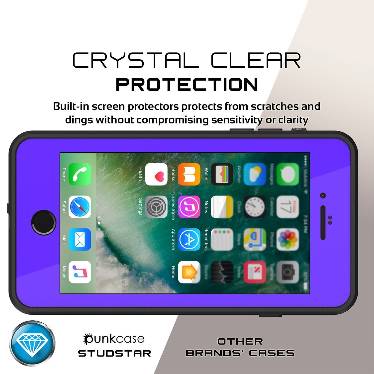 iPhone 8+ Plus Waterproof Case, Punkcase [StudStar] [Purple] [Slim Fit] [IP68 Certified] [Shockproof] [Dirtproof] Armor Cover