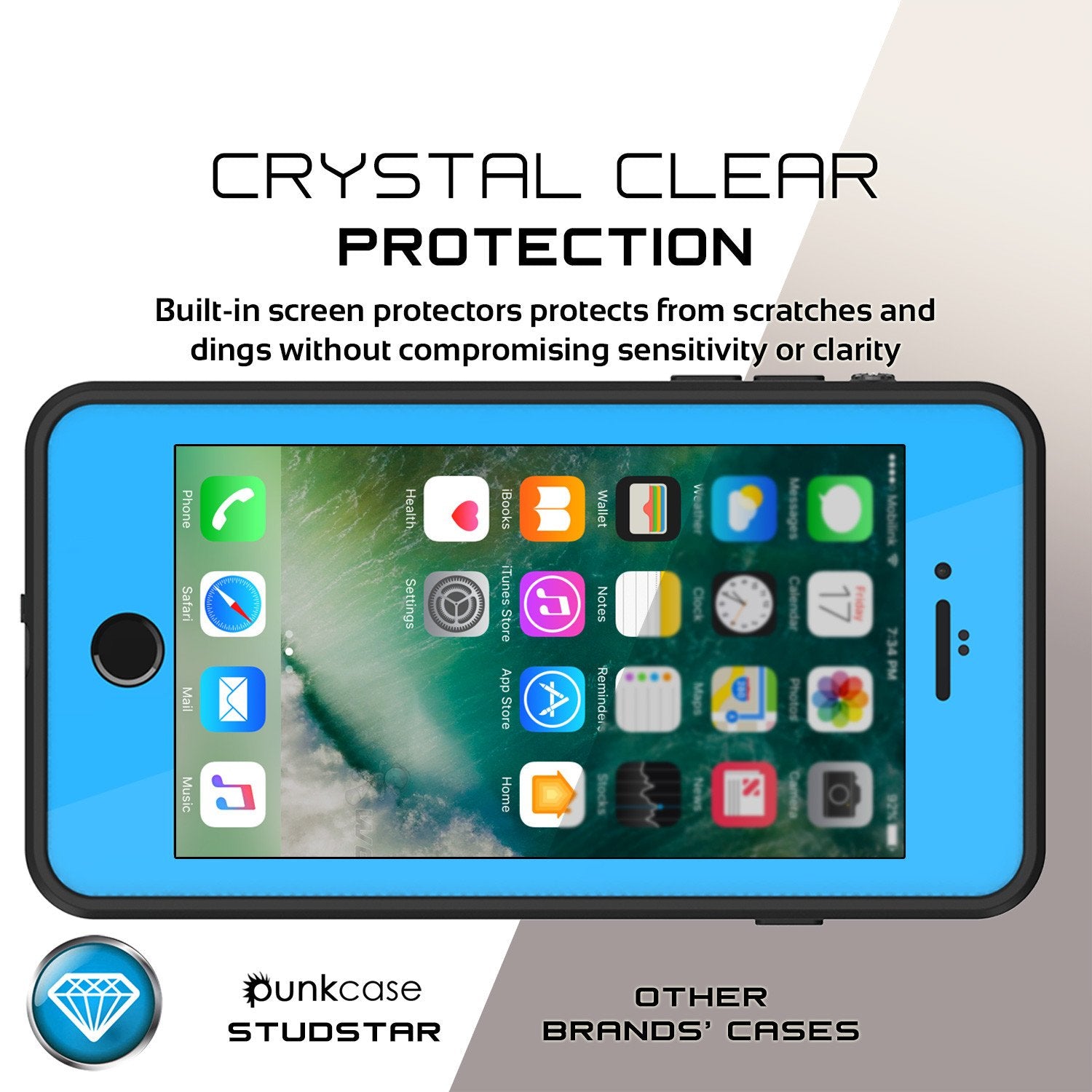 iPhone 7+ Plus Waterproof IP68 Case, Punkcase [Light Blue] [StudStar Series] [Slim Fit] [Dirtproof]
