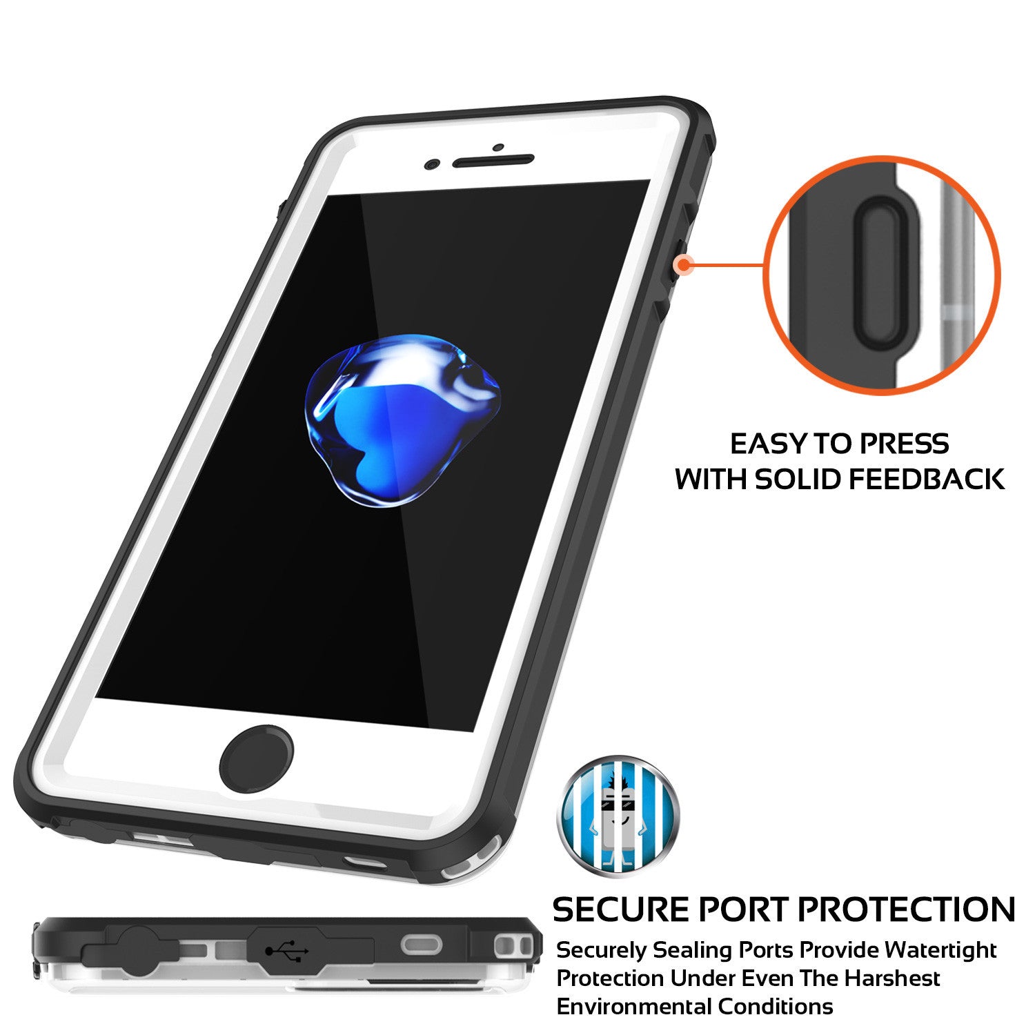 iPhone 7+ Plus Waterproof Case, PUNKcase CRYSTAL White W/ Attached Screen Protector | Warranty