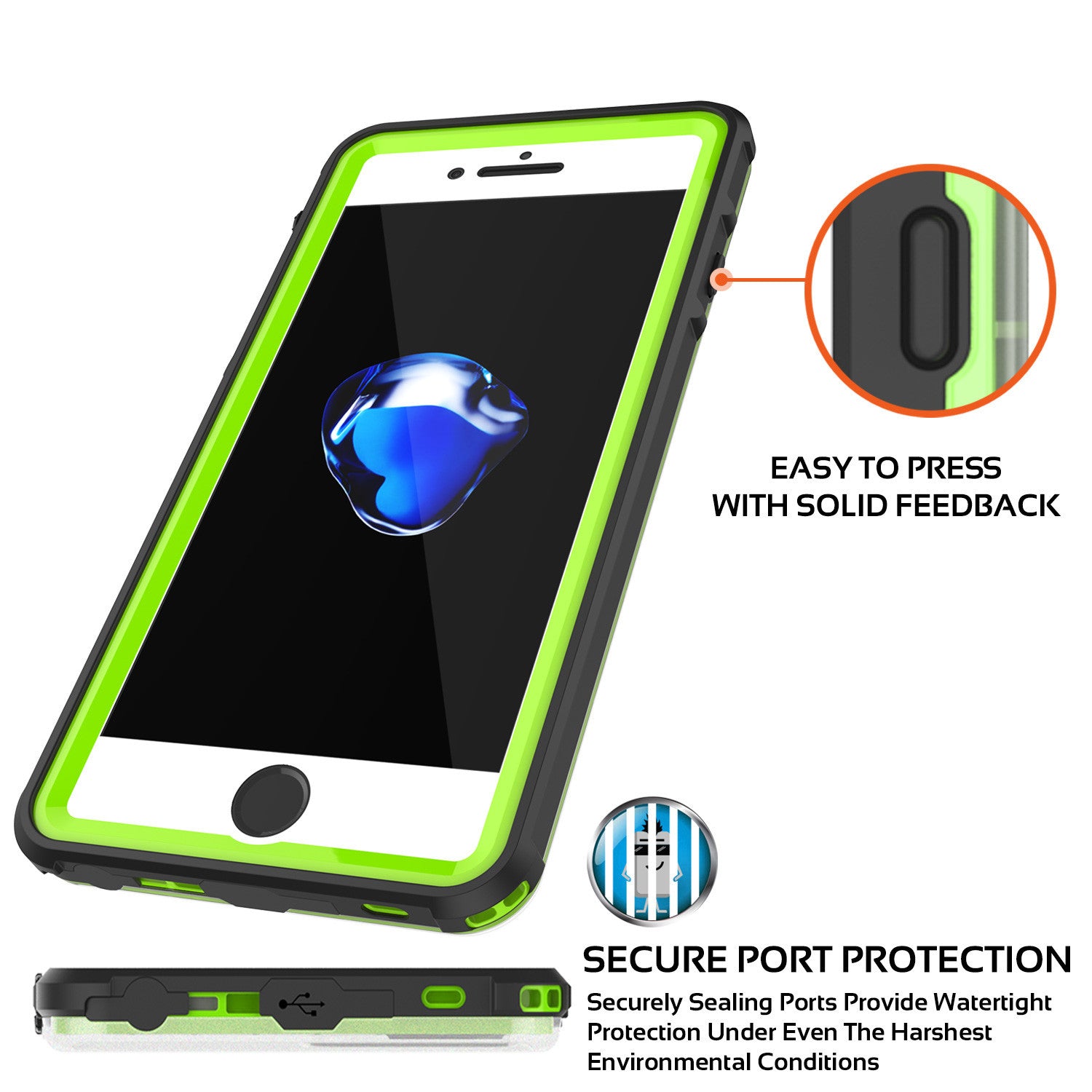 iPhone 7+ Plus Waterproof Case, PUNKcase CRYSTAL Light Green W/ Attached Screen Protector | Warranty