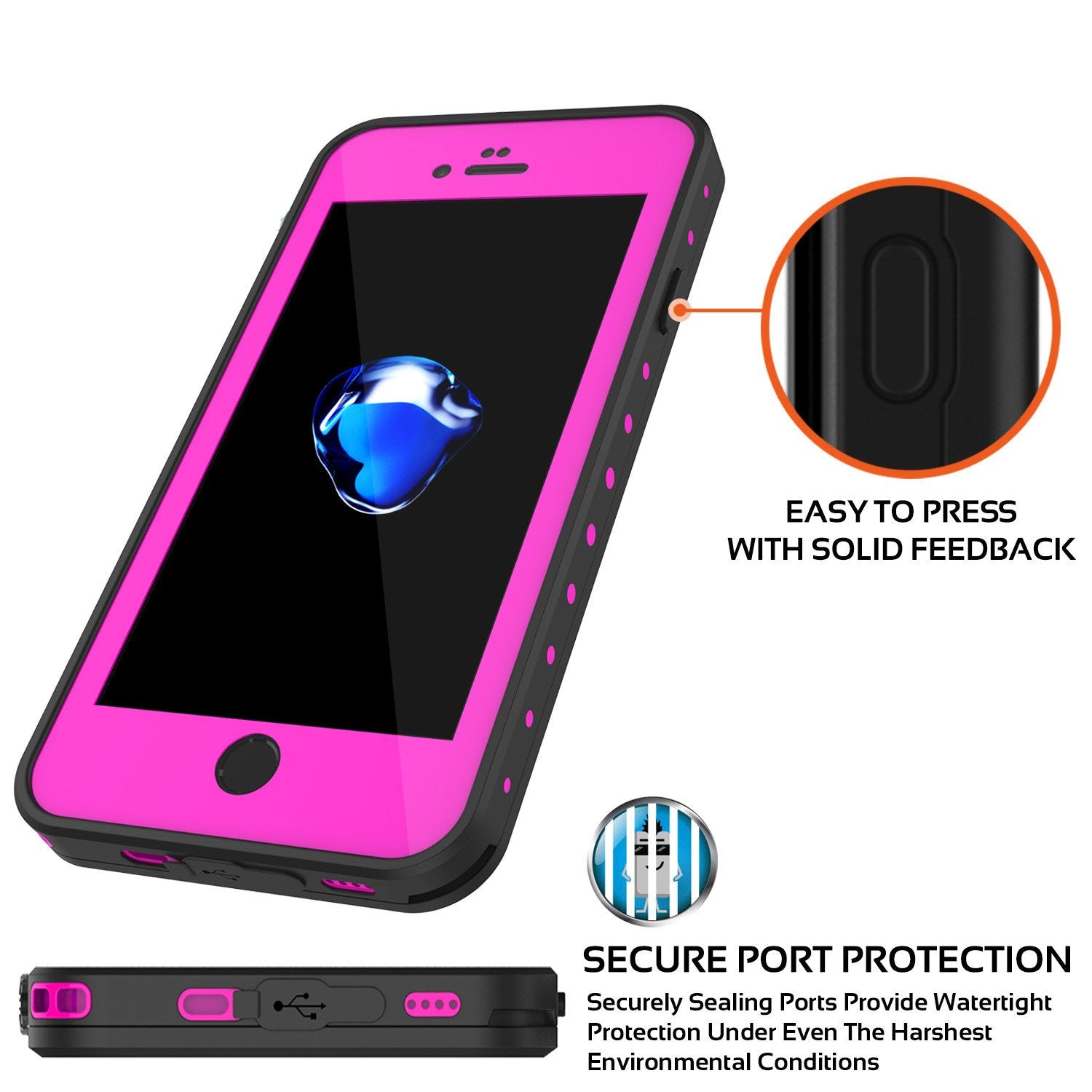 iPhone 7 Waterproof IP68 Case, Punkcase [Pink] [StudStar Series] [Slim Fit] [Dirtproof] [Snowproof]
