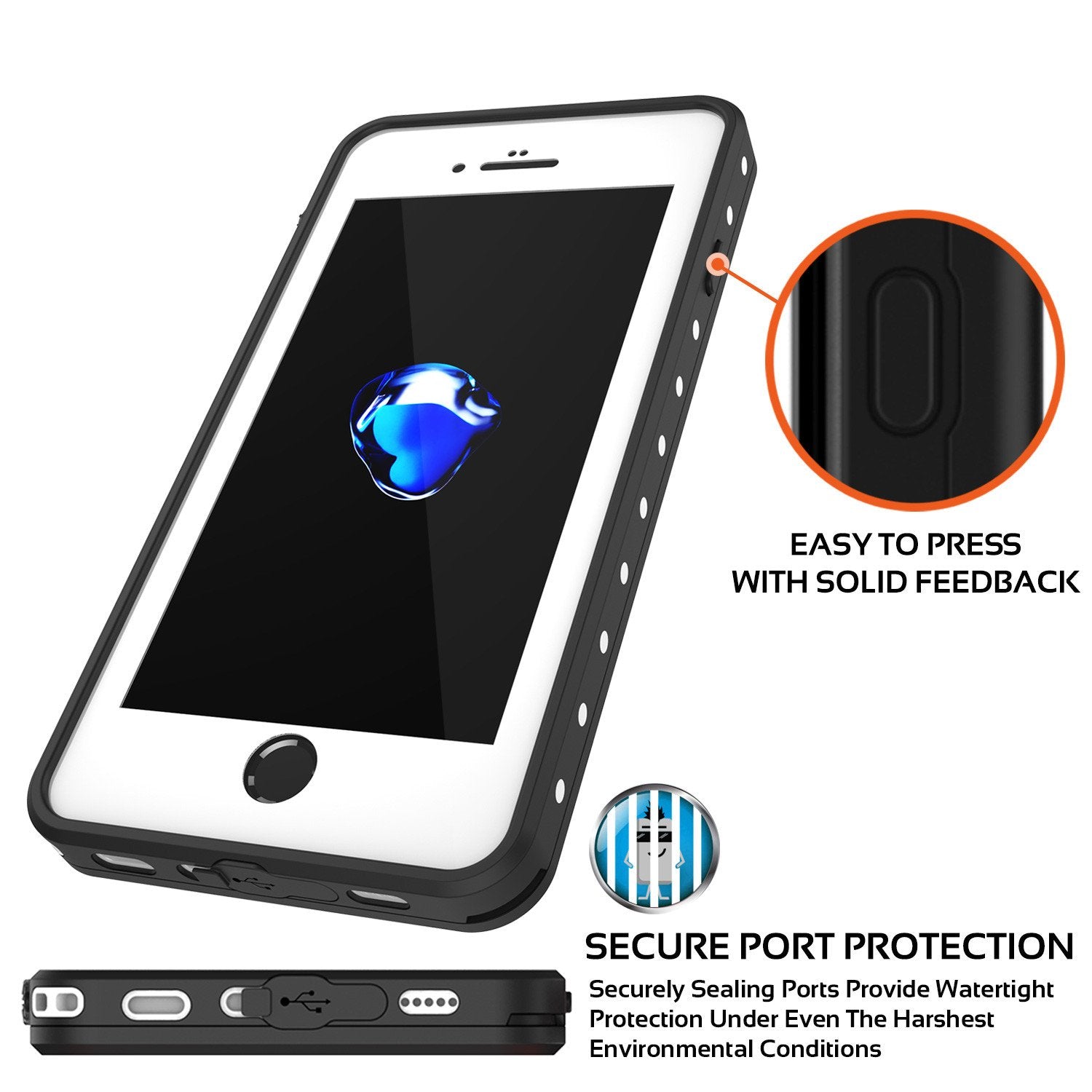 iPhone 7+ Plus Waterproof IP68 Case, Punkcase [White] [StudStar Series] [Slim Fit] [Dirtproof]