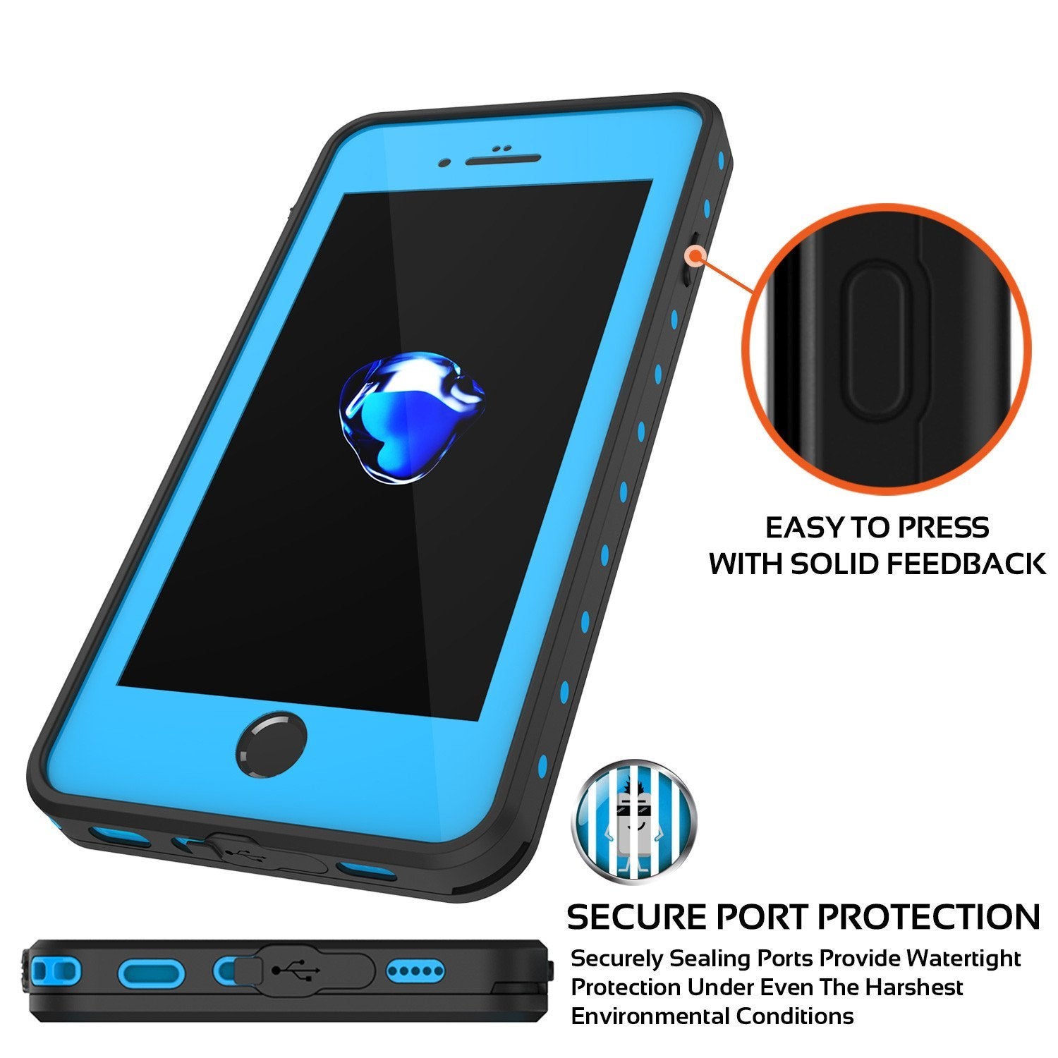 iPhone 8+ Plus Waterproof Case, Punkcase [StudStar] [Light Blue] [Slim Fit] [IP68 Certified] [Shockproof] [Dirtproof] Armor Cover