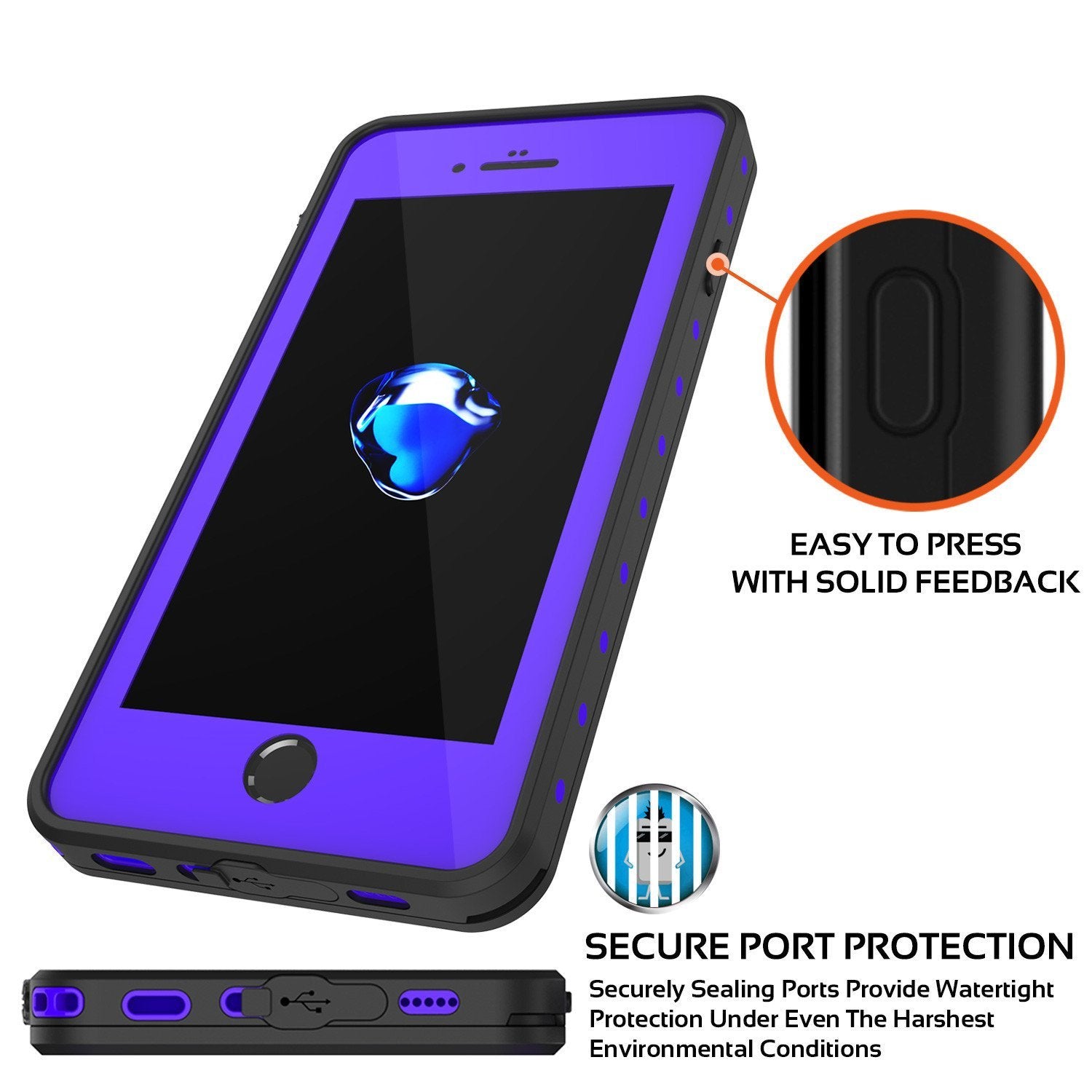 iPhone 8+ Plus Waterproof Case, Punkcase [StudStar] [Purple] [Slim Fit] [IP68 Certified] [Shockproof] [Dirtproof] Armor Cover
