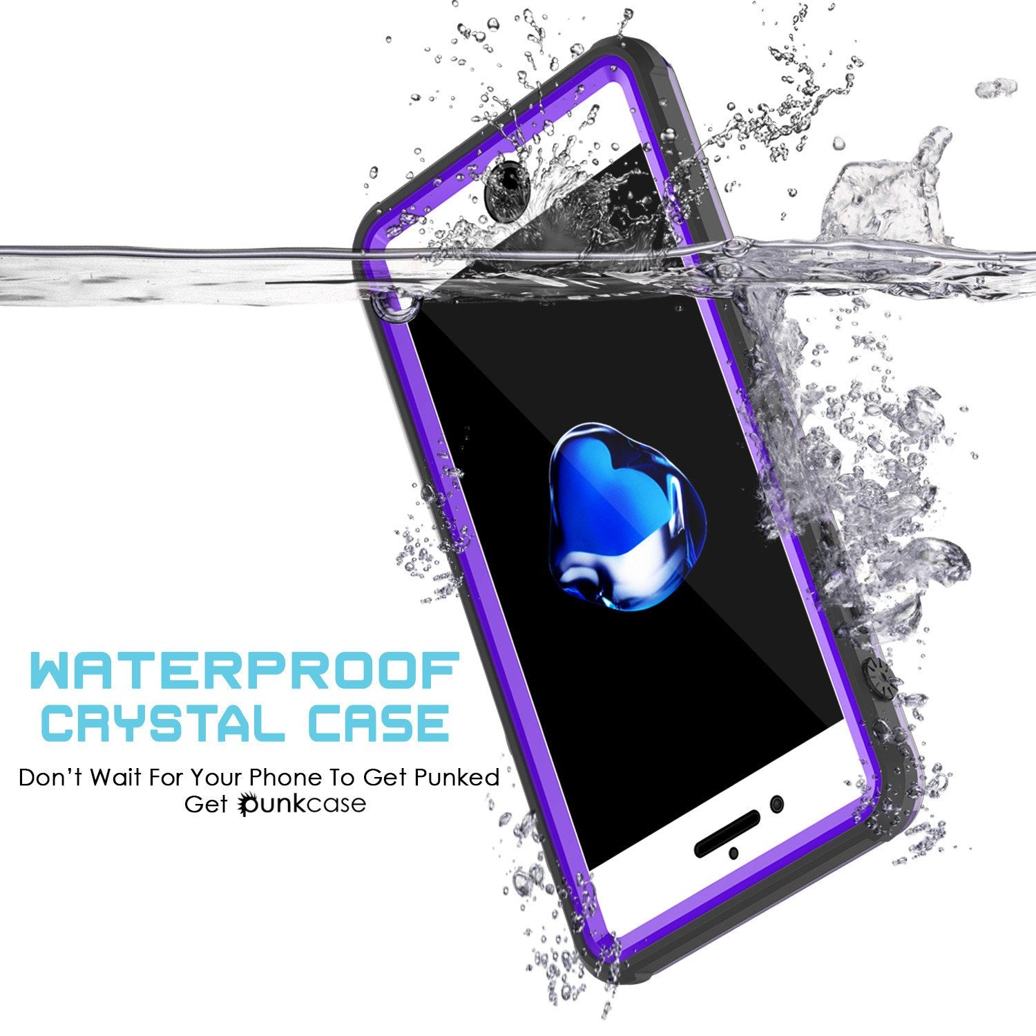 iPhone 8 Waterproof Case, PUNKCase [CRYSTAL SERIES] W/ Attached Screen Protector [PURPLE]