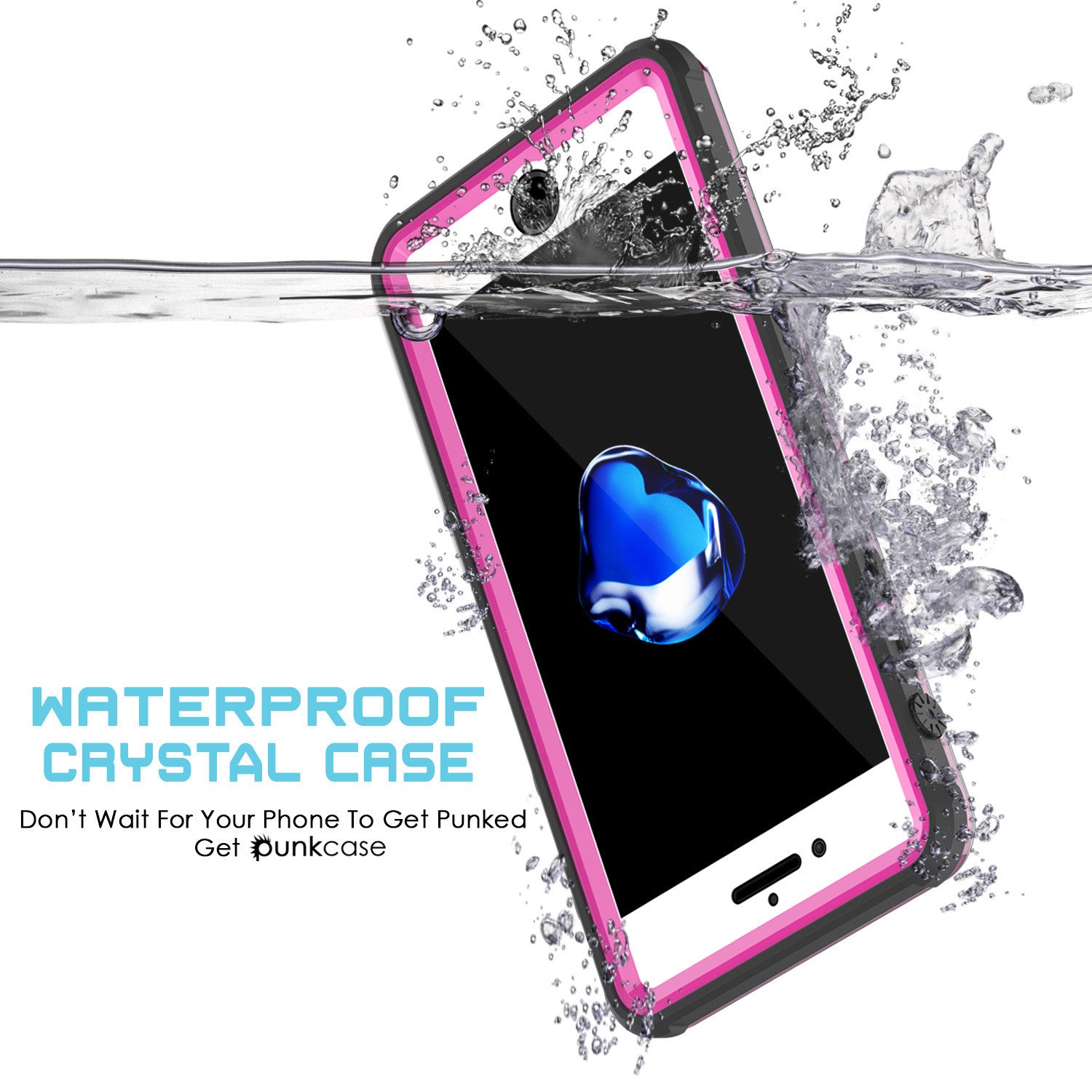 iPhone 7+ Plus Waterproof Case, PUNKcase CRYSTAL Pink W/ Attached Screen Protector | Warranty