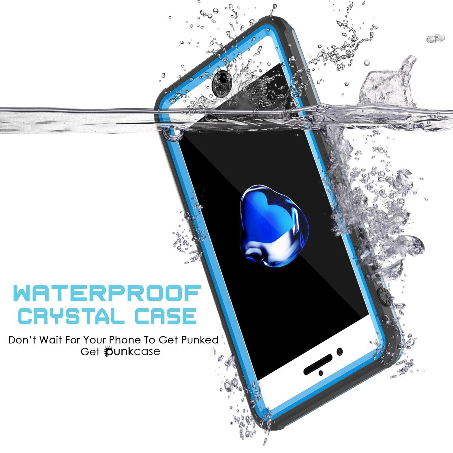 iPhone 8+ Plus Waterproof Case, PUNKcase CRYSTAL Light Blue  W/ Attached Screen Protector  | Warranty