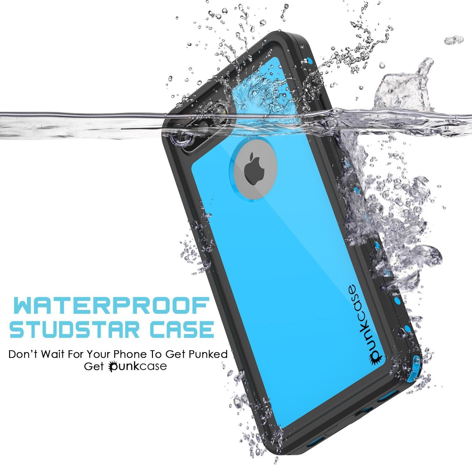 iPhone 8+ Plus Waterproof Case, Punkcase [StudStar] [Light Blue] [Slim Fit] [IP68 Certified] [Shockproof] [Dirtproof] Armor Cover