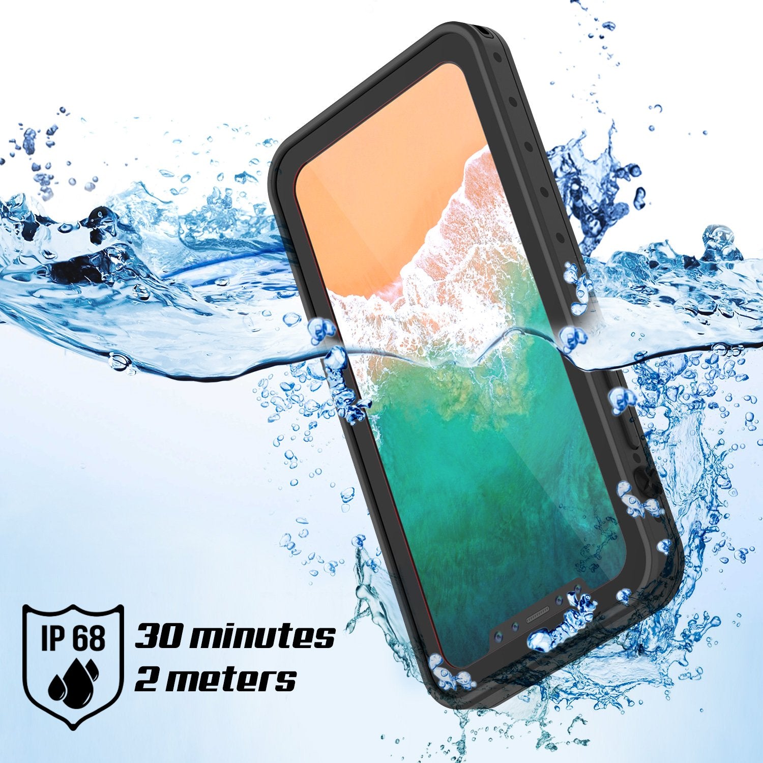 iPhone X Waterproof IP68 Case, Punkcase [Black] [StudStar Series] [Slim Fit] [Dirtproof]