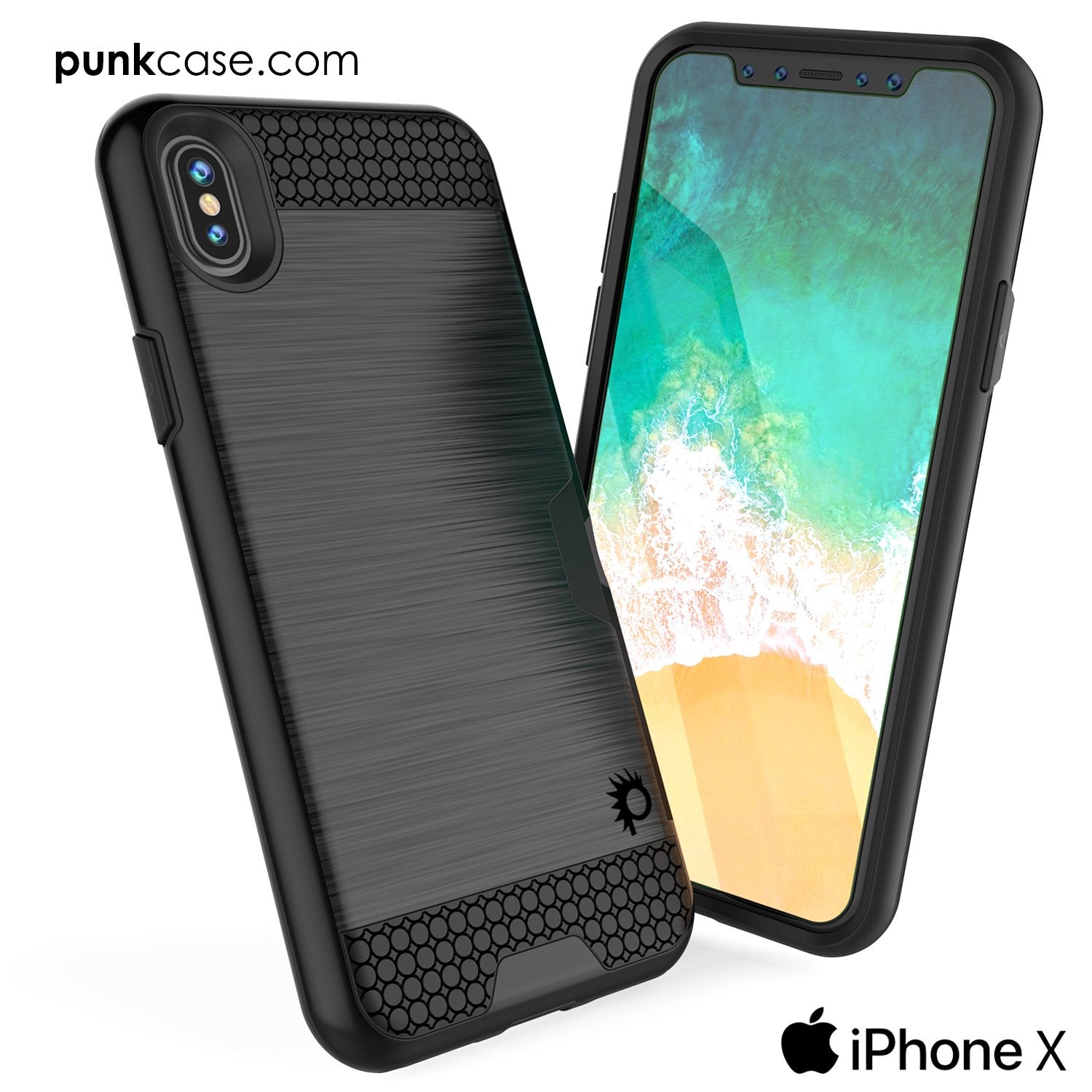 iPhone X Case, PUNKcase [SLOT Series] Slim Fit Dual-Layer Armor Cover [Black]