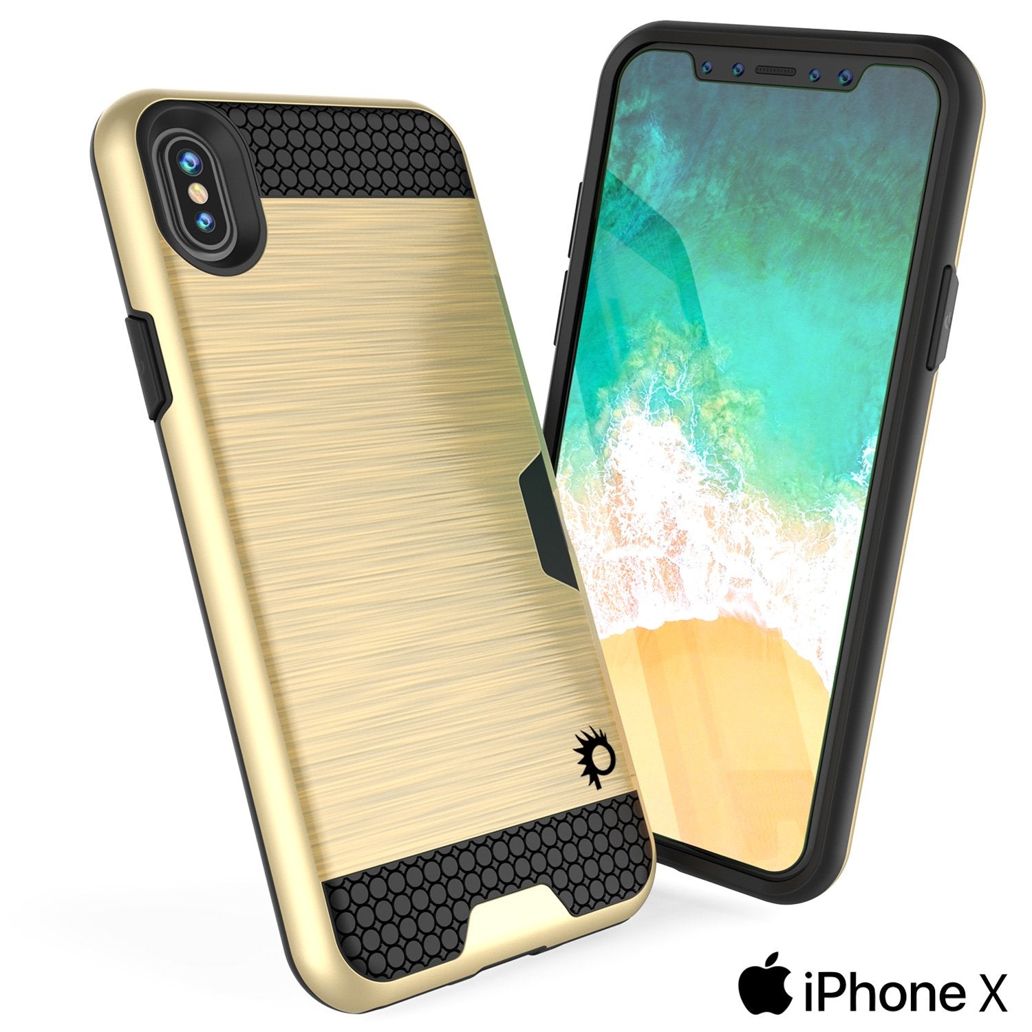 iPhone X Case, PUNKcase [SLOT Series] Slim Fit Dual-Layer Armor Cover [Gold]
