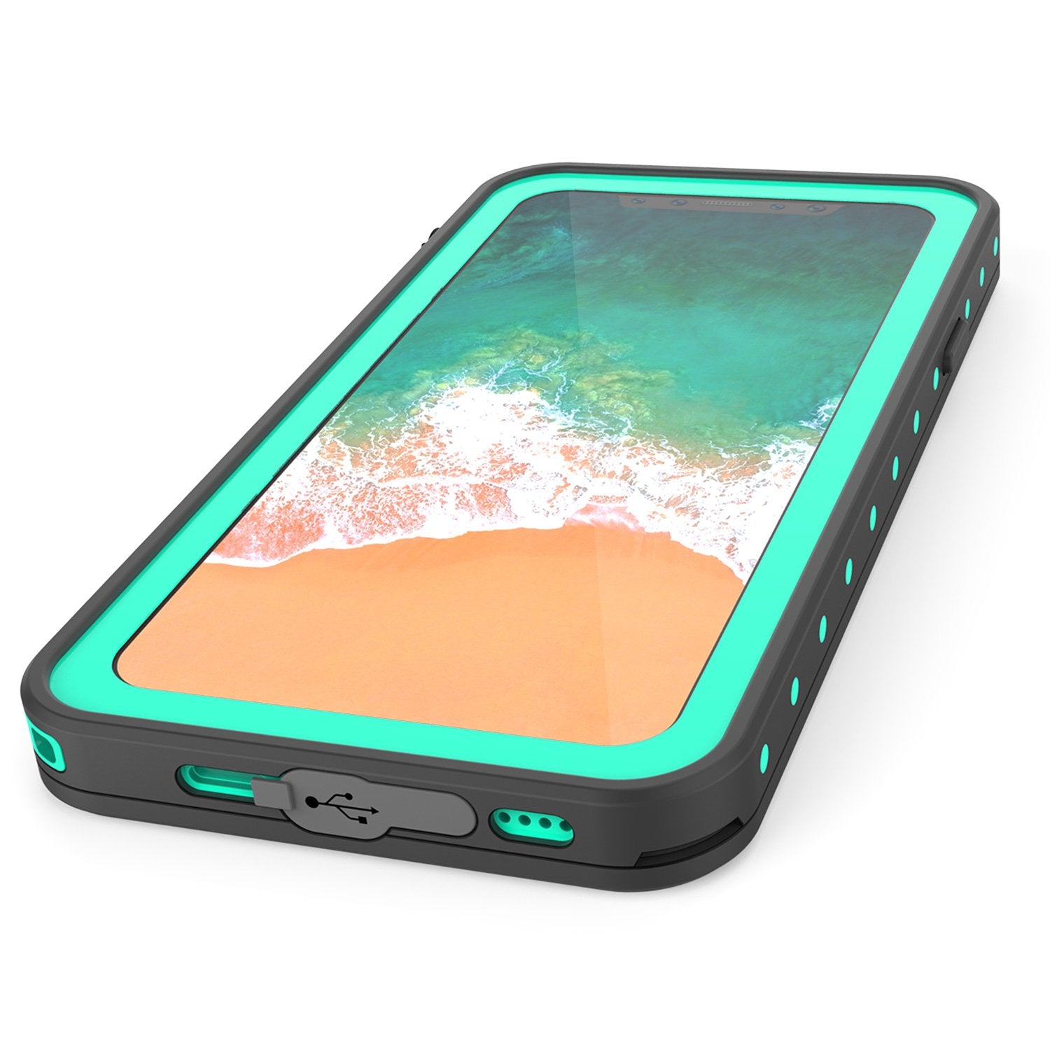 iPhone X Waterproof IP68 Case, Punkcase [Teal] [StudStar Series] [Slim Fit] [Dirtproof]