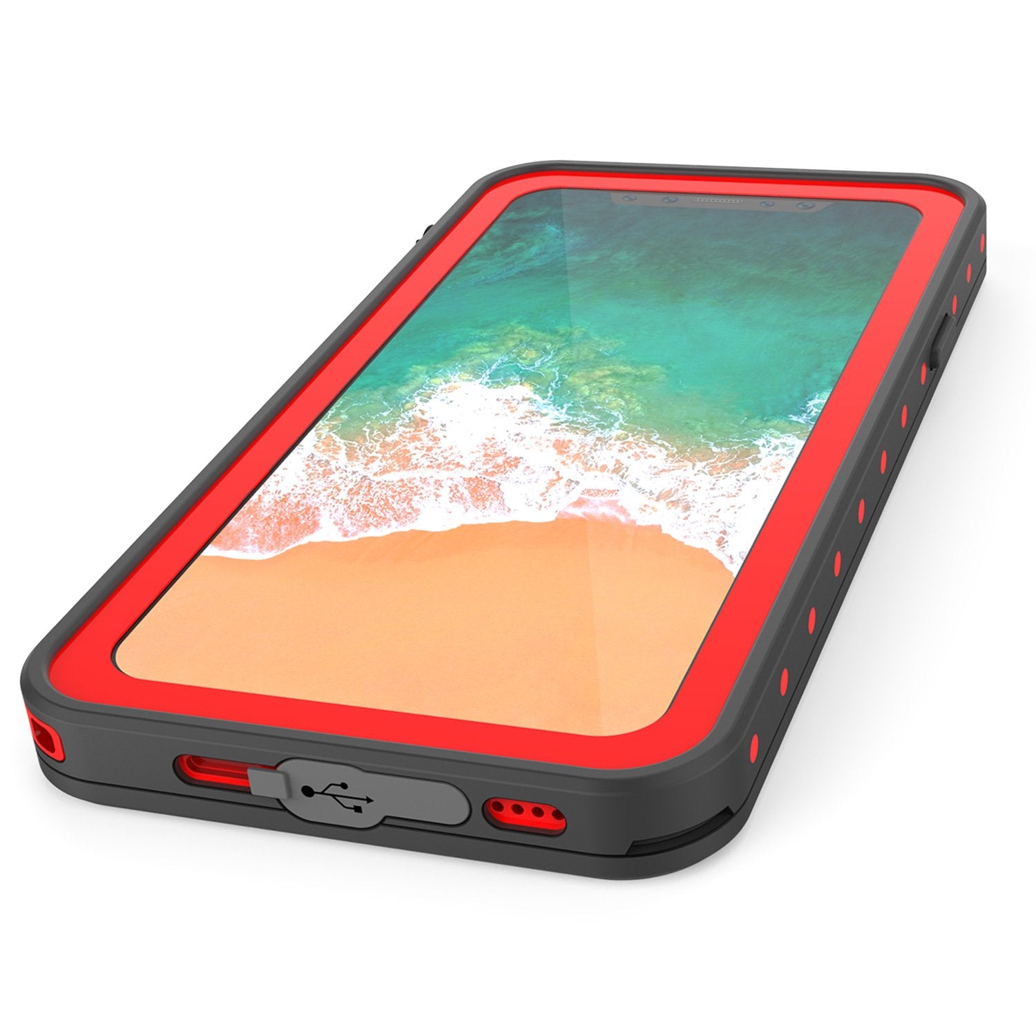 iPhone X Waterproof IP68 Case, Punkcase [Red] [StudStar Series] [Slim Fit] [Dirtproof]