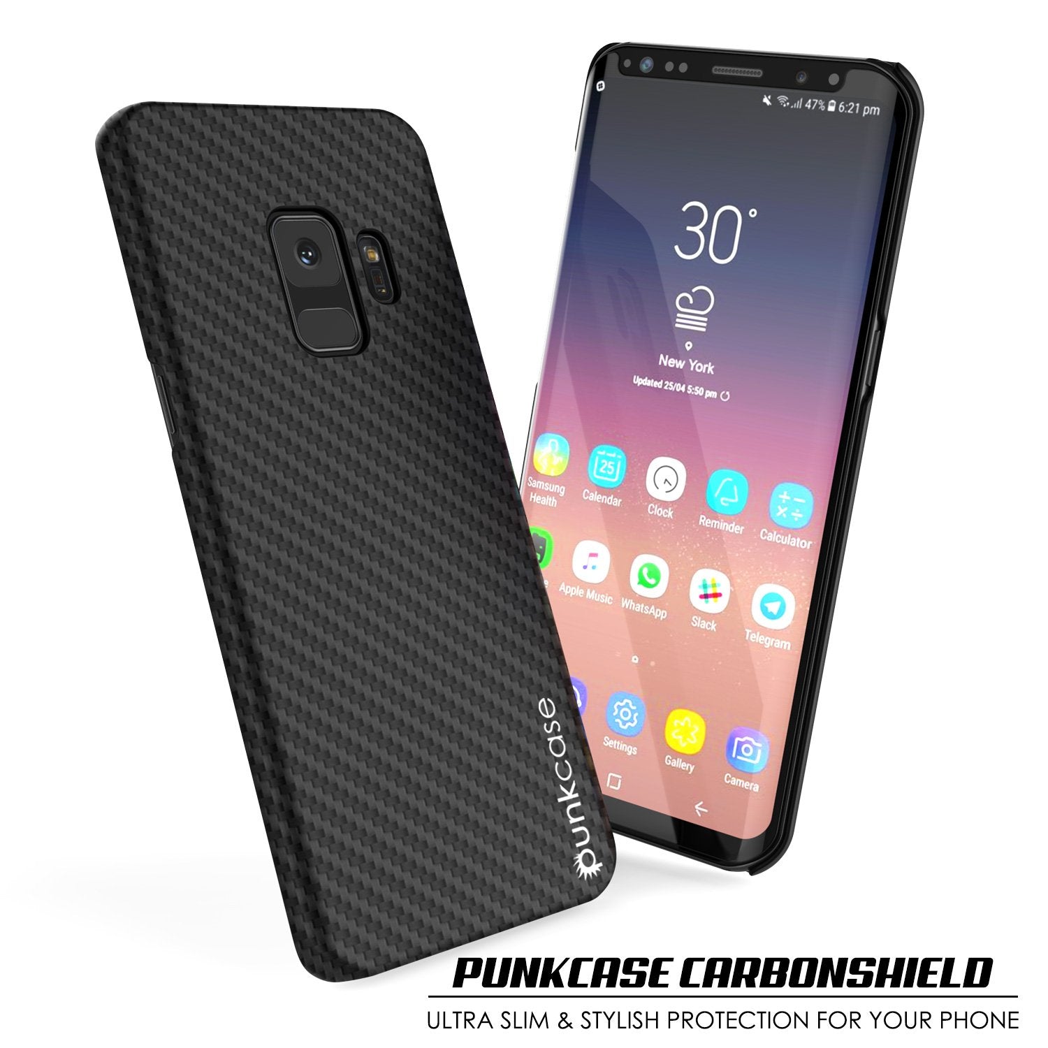Galaxy S9 Case, Punkcase CarbonShield, Heavy Duty & Ultra Thin 2 Piece Dual Layer PU Leather Black Cover