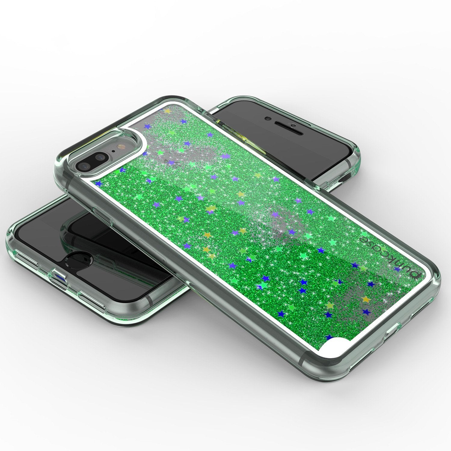 iPhone 8+ Plus Case, PunkCase LIQUID Green Series, Protective Dual Layer Floating Glitter Cover