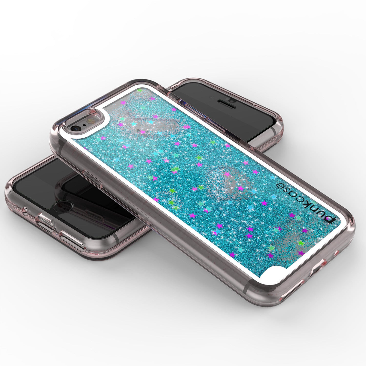 iPhone 7 Case, PunkCase LIQUID Teal Series, Protective Dual Layer Floating Glitter Cover