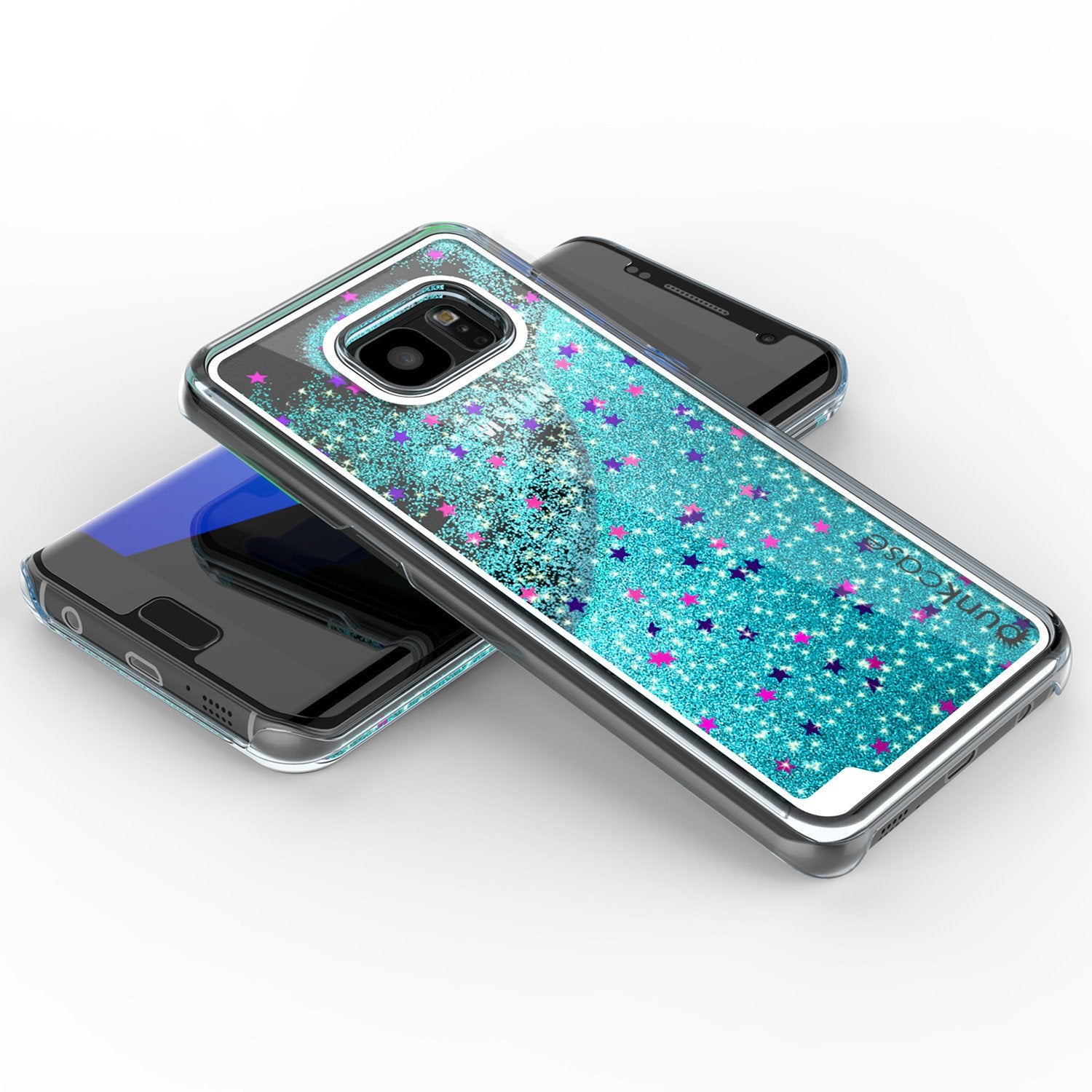 S7 Edge Case, Punkcase [Liquid Teal Series] Protective Dual Layer Floating Glitter Cover with lots of Bling & Sparkle + PunkShield Screen Protector