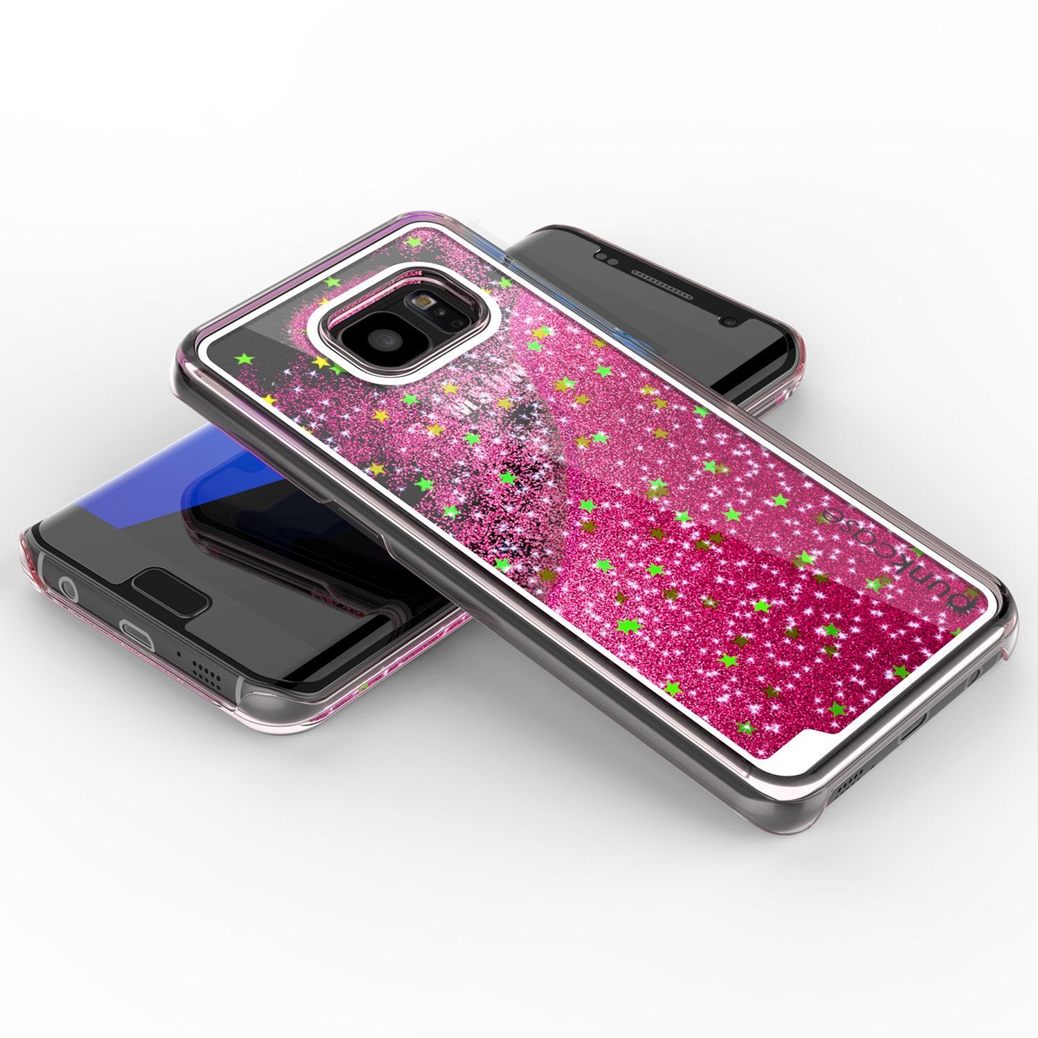 S7 Edge Case, PunkCase LIQUID Pink Series, Protective Dual Layer Floating Glitter Cover