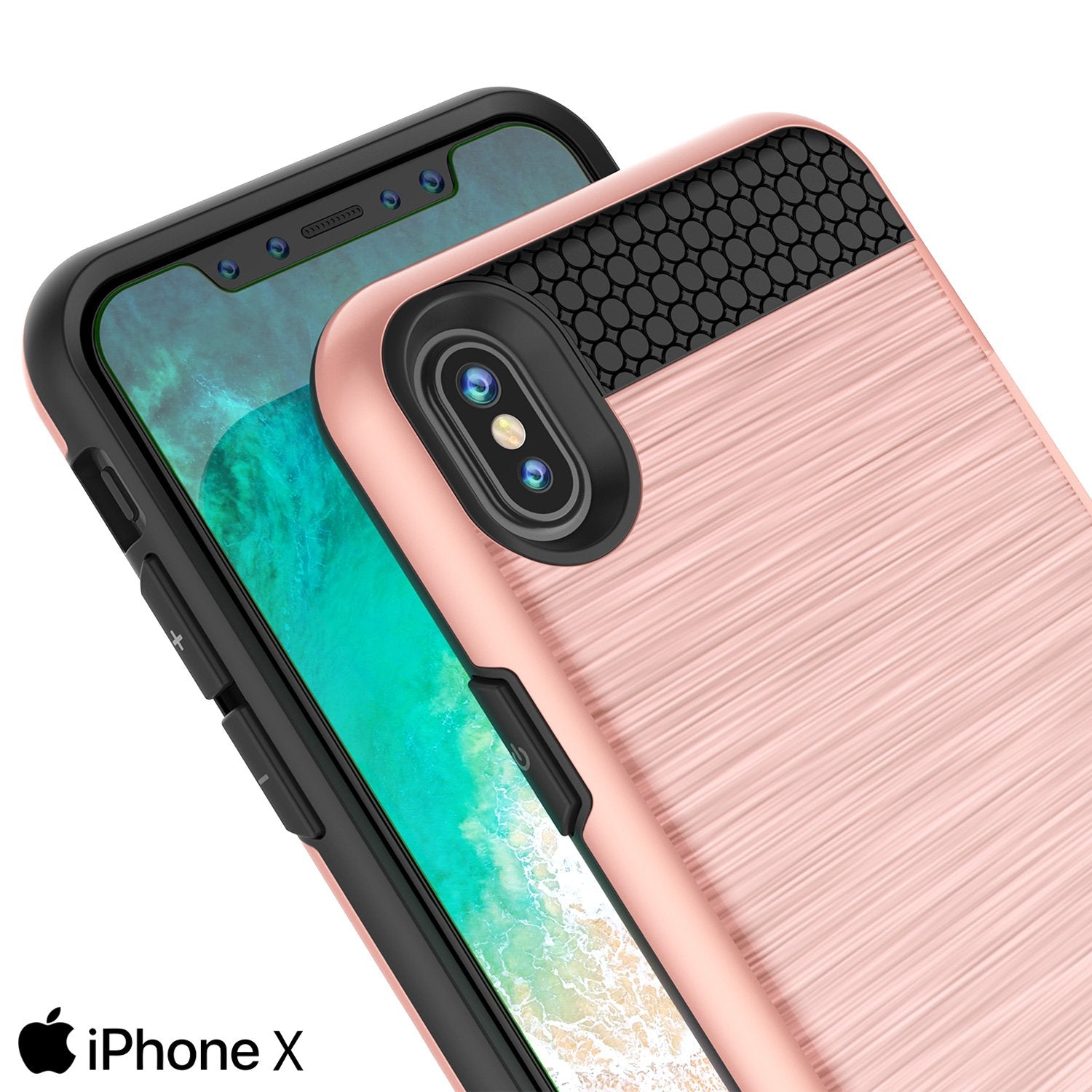 iPhone X Case, PUNKcase [SLOT Series] Slim Fit Dual-Layer Armor Cover [Rose Gold]