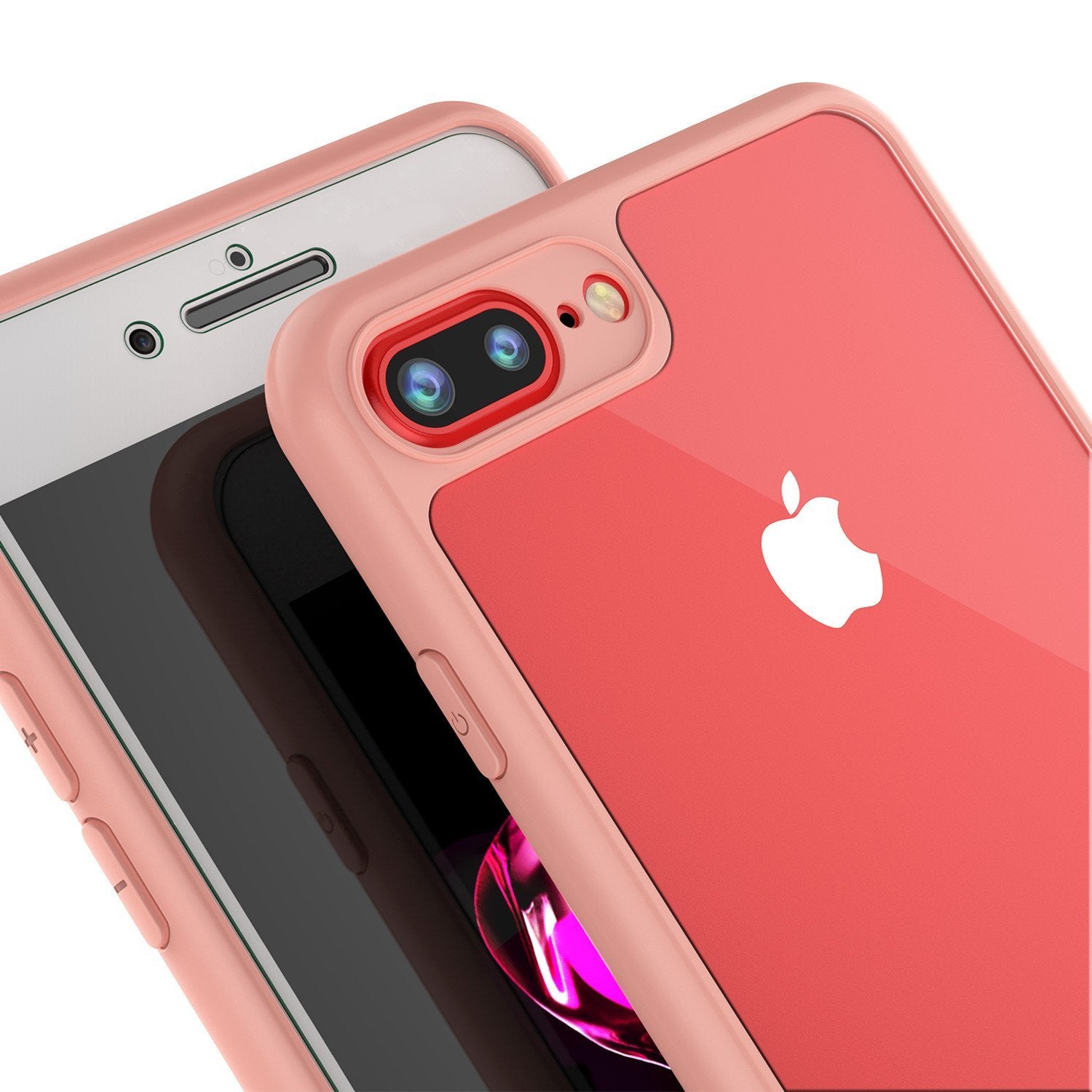 iPhone 8+ Plus Case [MASK Series] [PINK] Full Body Hybrid Dual Layer TPU Cover W/ protective Tempered Glass Screen Protector